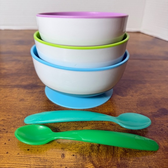 Munchkin Stay Put Suction Bowl Baby Toddler Lot Of 3 Size Bowls & 2 Color Spoon - Picture 11 of 11